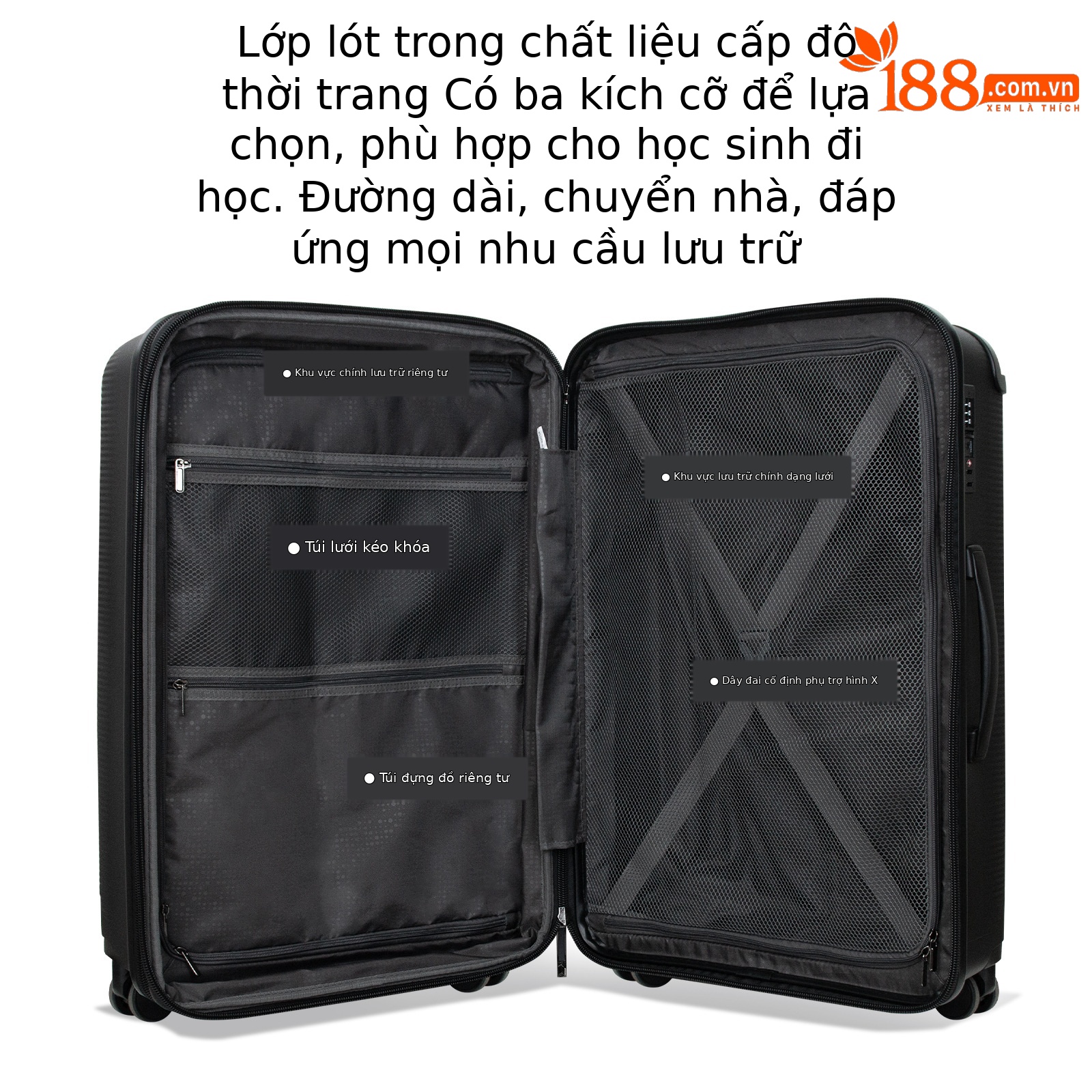 Bộ vali kéo PP ba chiếc 20/24/28 inch nhẹ bền, mở rộng dung tích — màu đen, xám