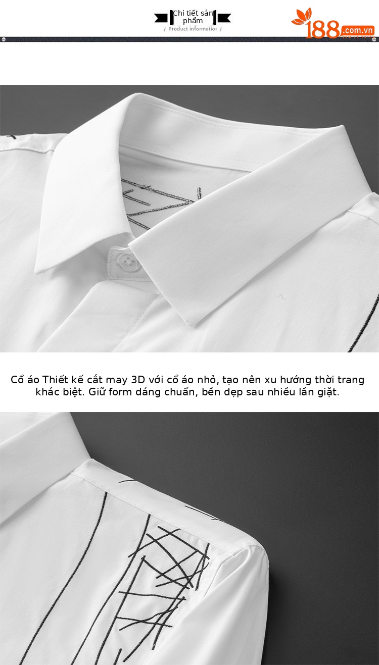 Áo sơ mi nam dài tay thêu họa tiết tinh xảo, phong cách công sở thời thượng — màu đen, Trắng chi tiết 11