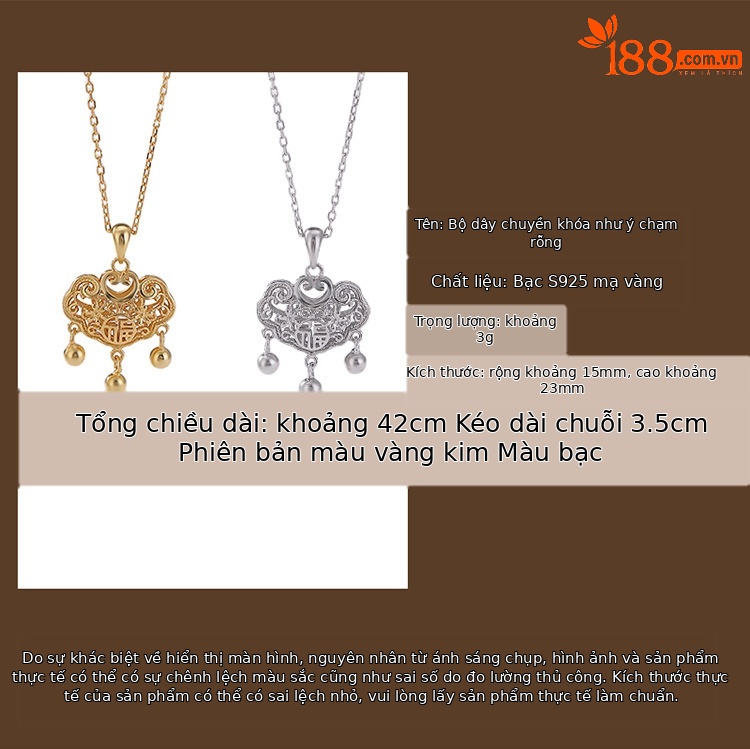 Dây chuyền bạc S925 mạ vàng mặt khóa rỗng tua rua phong cách Trung Hoa — Mẫu bạc (bao gồm cả dây chuyền) chi tiết 2