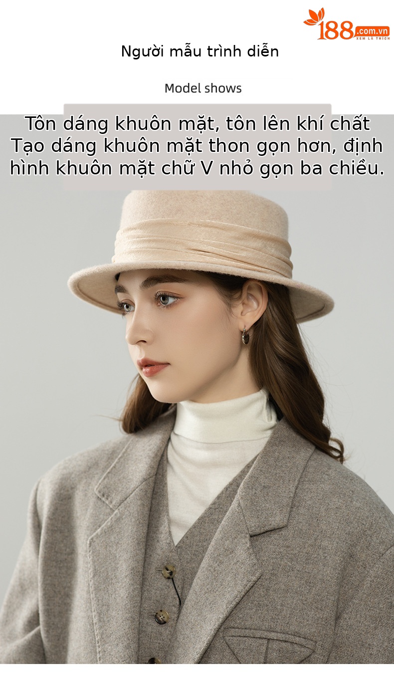 Mũ len beanie nữ phối satin hoa Pháp, phong cách thu đông — màu be chi tiết 5