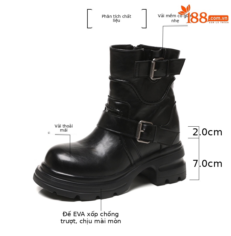 Giày boot Martin nữ đế dày tăng chiều cao khóa cài nhỏ kiểu Anh — màu đen chi tiết 2