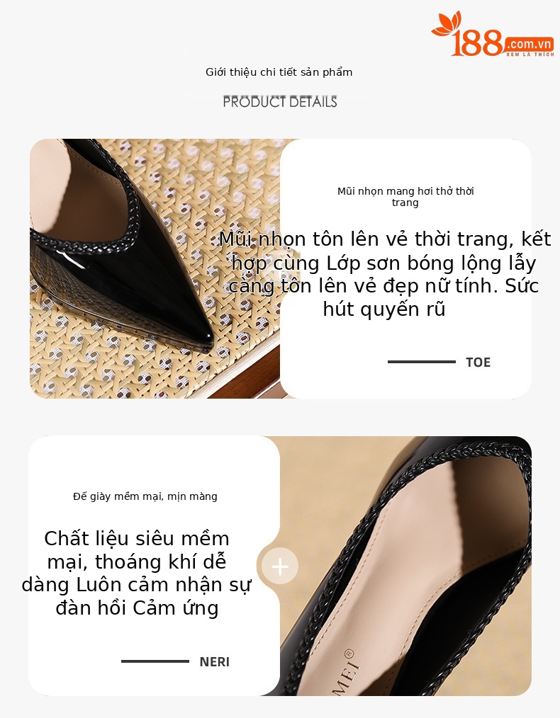 Giày cao gót nữ mũi nhọn đế xuồng platform gót 10 cm — Màu nude - 10CM chi tiết 1