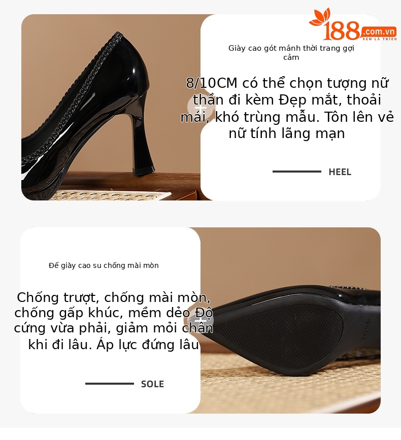 Giày cao gót nữ mũi nhọn đế xuồng platform gót 10 cm — Màu nude - 10CM chi tiết 2