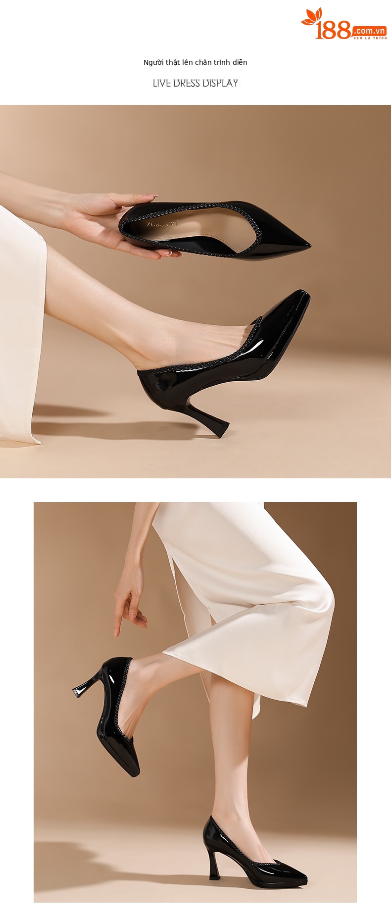 Giày cao gót nữ mũi nhọn đế xuồng platform gót 10 cm — Màu nude - 10CM chi tiết 3
