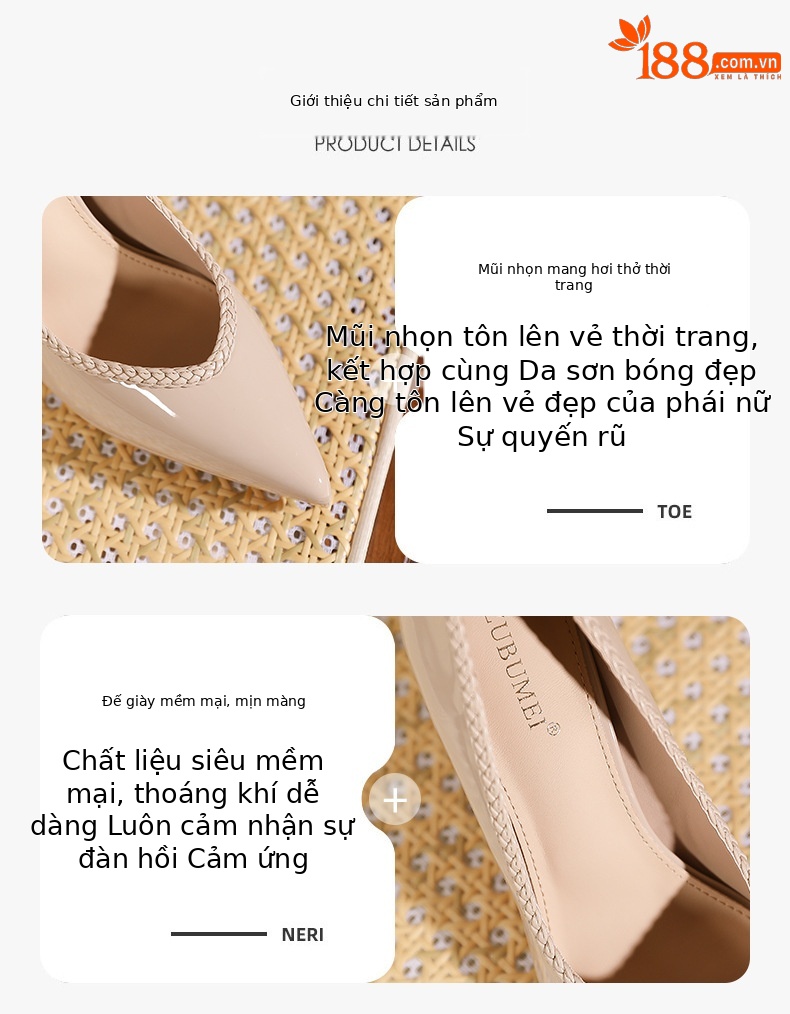 Giày cao gót mũi nhọn nữ gót 10 cm, đế bệt chống nước, màu nude — Màu nude - 10CM chi tiết 1