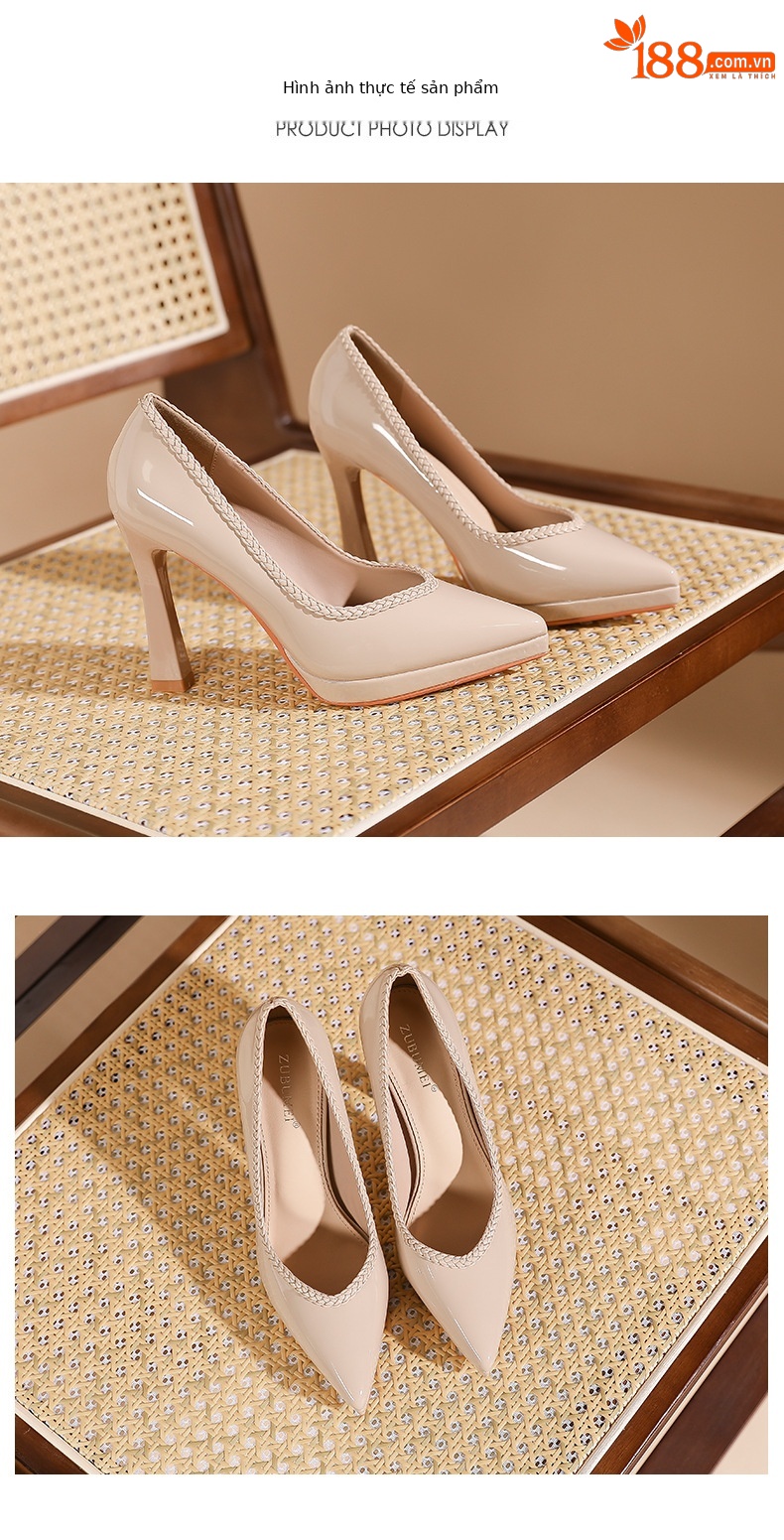 Giày cao gót mũi nhọn nữ gót 10 cm, đế bệt chống nước, màu nude — Màu nude - 10CM chi tiết 7