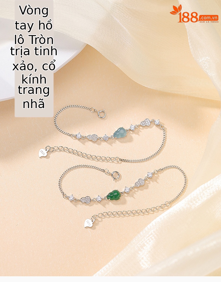 Vòng tay bạc S925 đính ngọc bích xanh phong cách Trung Hoa xếp chồng — Mẫu ngọc nước xanh chi tiết 1