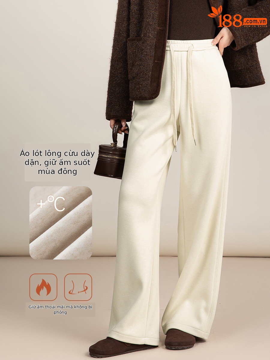 Quần ống rộng nữ cạp cao dáng suông chất Tencel Modal len lót lông cừu — màu tím