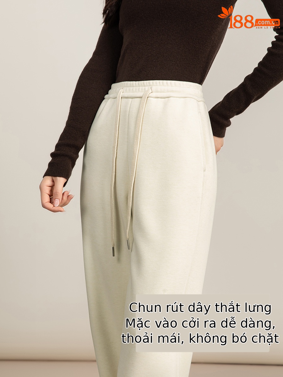 Quần ống rộng nữ cạp cao dáng suông chất Tencel Modal len lót lông cừu — màu tím