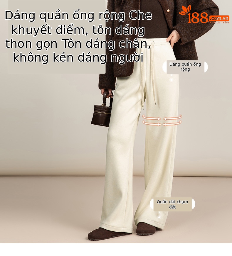 Quần ống rộng nữ cạp cao dáng suông chất Tencel Modal len lót lông cừu — màu tím chi tiết 12