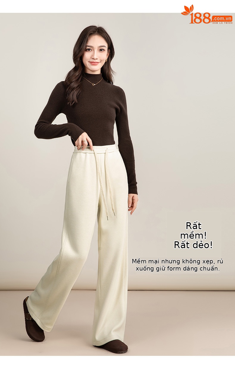 Quần ống rộng nữ cạp cao dáng suông chất Tencel Modal len lót lông cừu — màu tím chi tiết 14