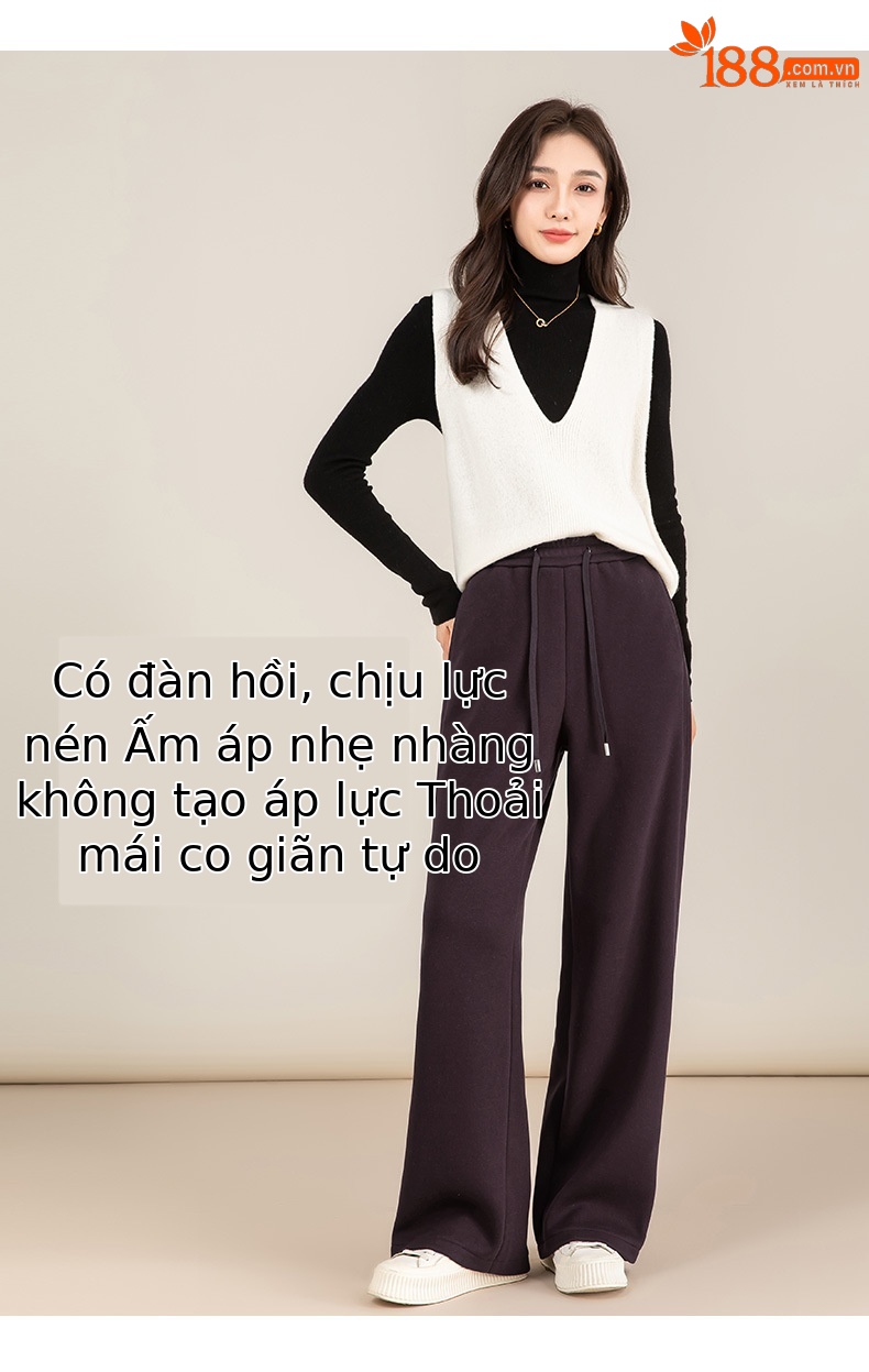 Quần ống rộng nữ cạp cao dáng suông chất Tencel Modal len lót lông cừu — màu tím chi tiết 15