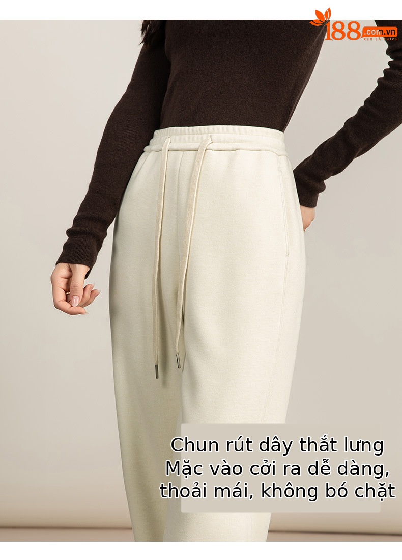 Quần ống rộng nữ cạp cao dáng suông chất Tencel Modal len lót lông cừu — màu tím chi tiết 16