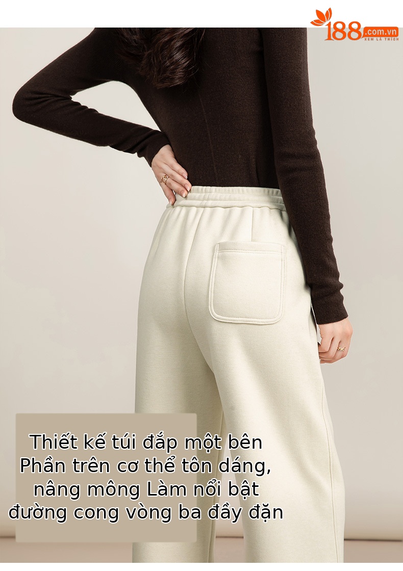 Quần ống rộng nữ cạp cao dáng suông chất Tencel Modal len lót lông cừu — màu tím chi tiết 17