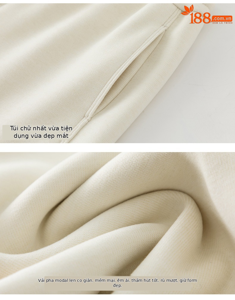 Quần ống rộng nữ cạp cao dáng suông chất Tencel Modal len lót lông cừu — màu tím chi tiết 19
