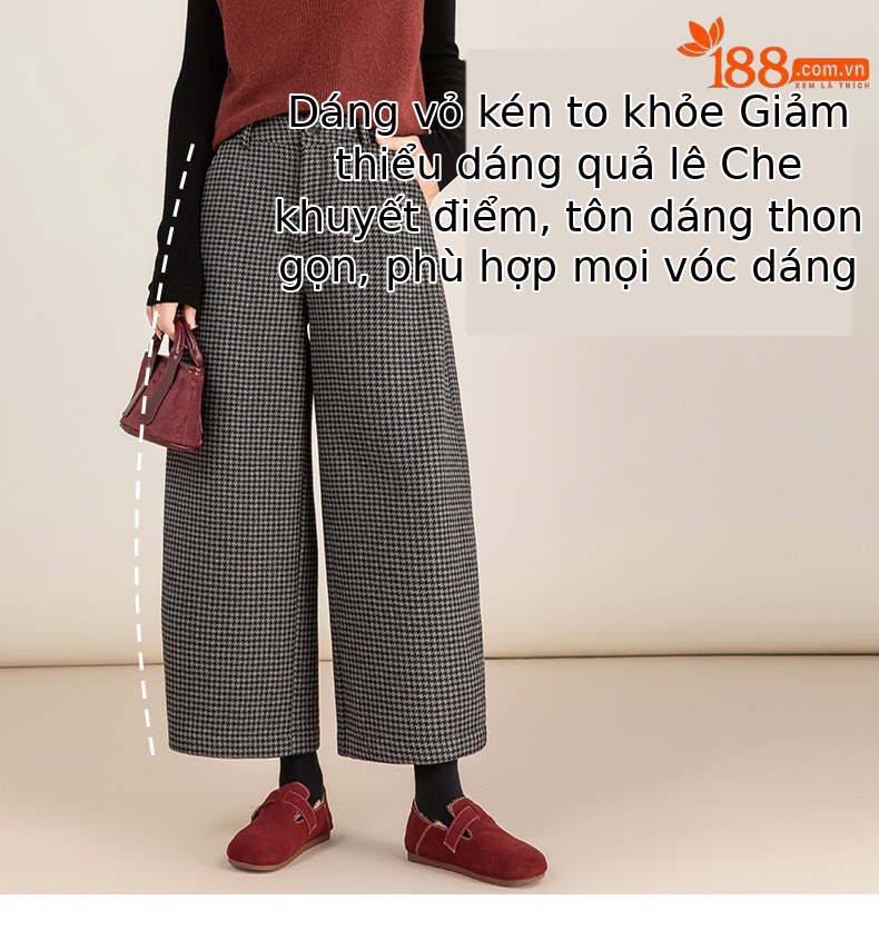 Quần tây len kẻ sọc Hàn Quốc ống rộng dáng suông lót lông cừu — con chó sọc xám chi tiết 11