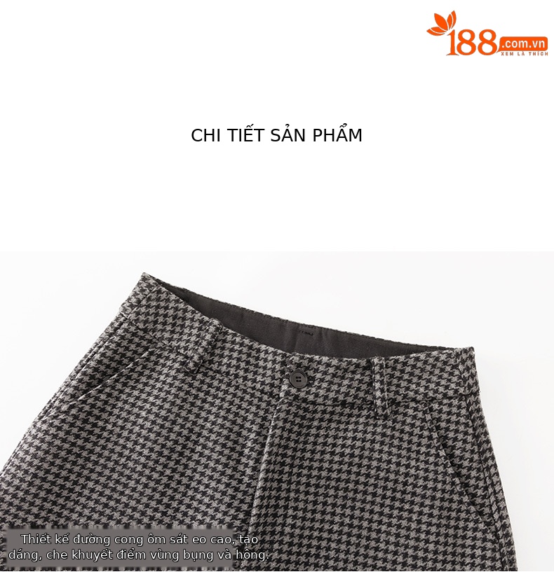 Quần tây len kẻ sọc Hàn Quốc ống rộng dáng suông lót lông cừu — con chó sọc xám chi tiết 17