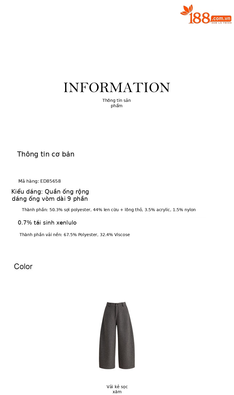 Quần tây len kẻ sọc Hàn Quốc ống rộng dáng suông lót lông cừu — con chó sọc xám chi tiết 8