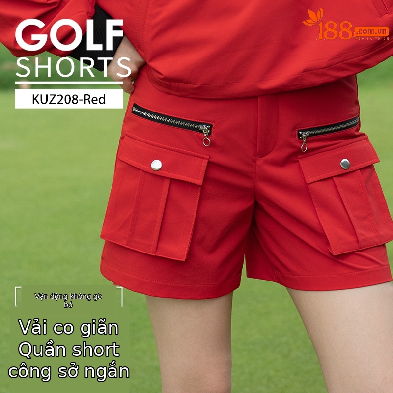 Quần short thể thao nữ PGM Golf dáng thể thao, túi đa năng, cạp thun co giãn — Quần short đỏ [Quần short bảo hộ lao động loại A/túi đa năng/dây thun co giãn] KUZ208