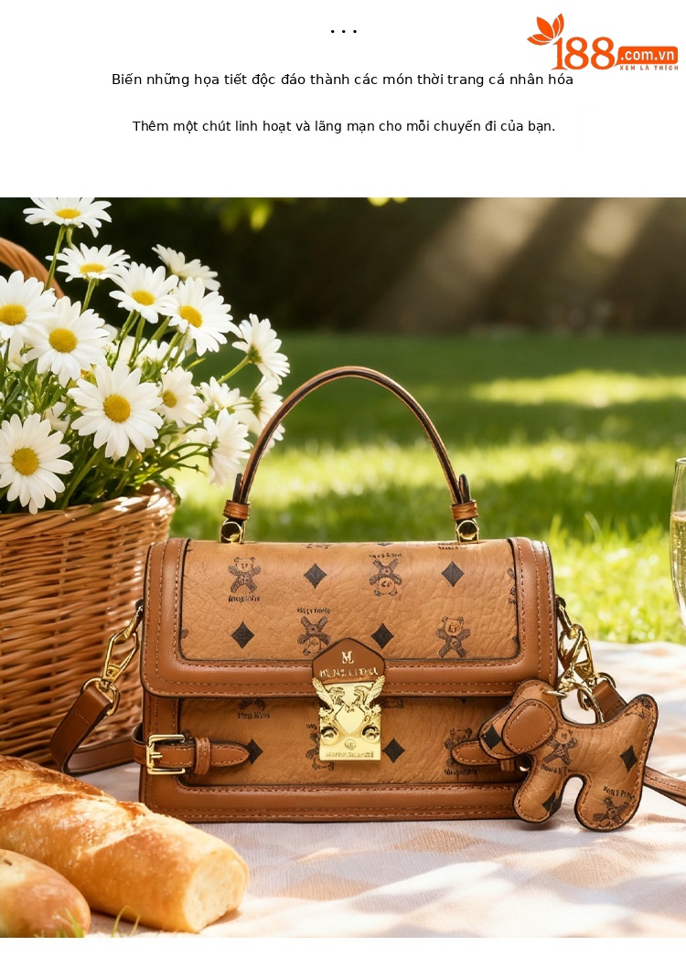Túi đeo chéo nữ dây xích in họa tiết retro cao cấp dáng vuông nhỏ chi tiết 4