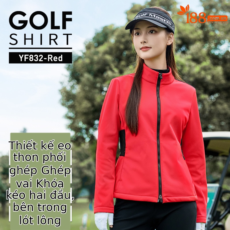 Áo khoác golf nữ dài tay chống thấm lót nhung ấm — Áo khoác đỏ YF811 [dây kéo hai đầu/vải chống thấm/đệm nhung]