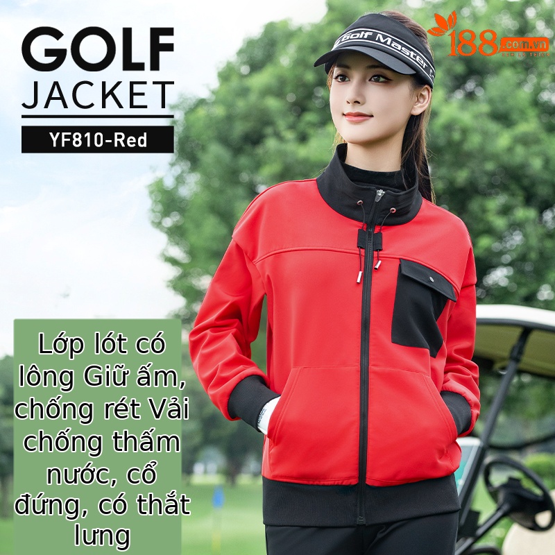 Áo khoác golf nữ dài tay chống thấm lót lông cừu ấm áp — YF810-Áo khoác đỏ [Lớp lót lông cừu/Chống lạnh và ấm/Vải chống thấm nước]
