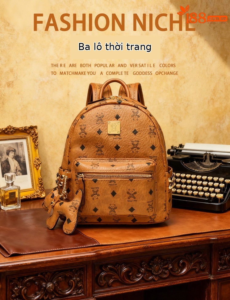 Ba lô nữ nhẹ dung tích lớn phong cách mới mùa xuân in họa tiết đinh tán thời trang đi học du lịch chi tiết 1