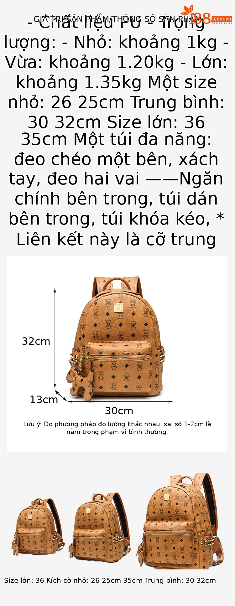 Ba lô nữ nhẹ dung tích lớn phong cách mới mùa xuân in họa tiết đinh tán thời trang đi học du lịch chi tiết 10