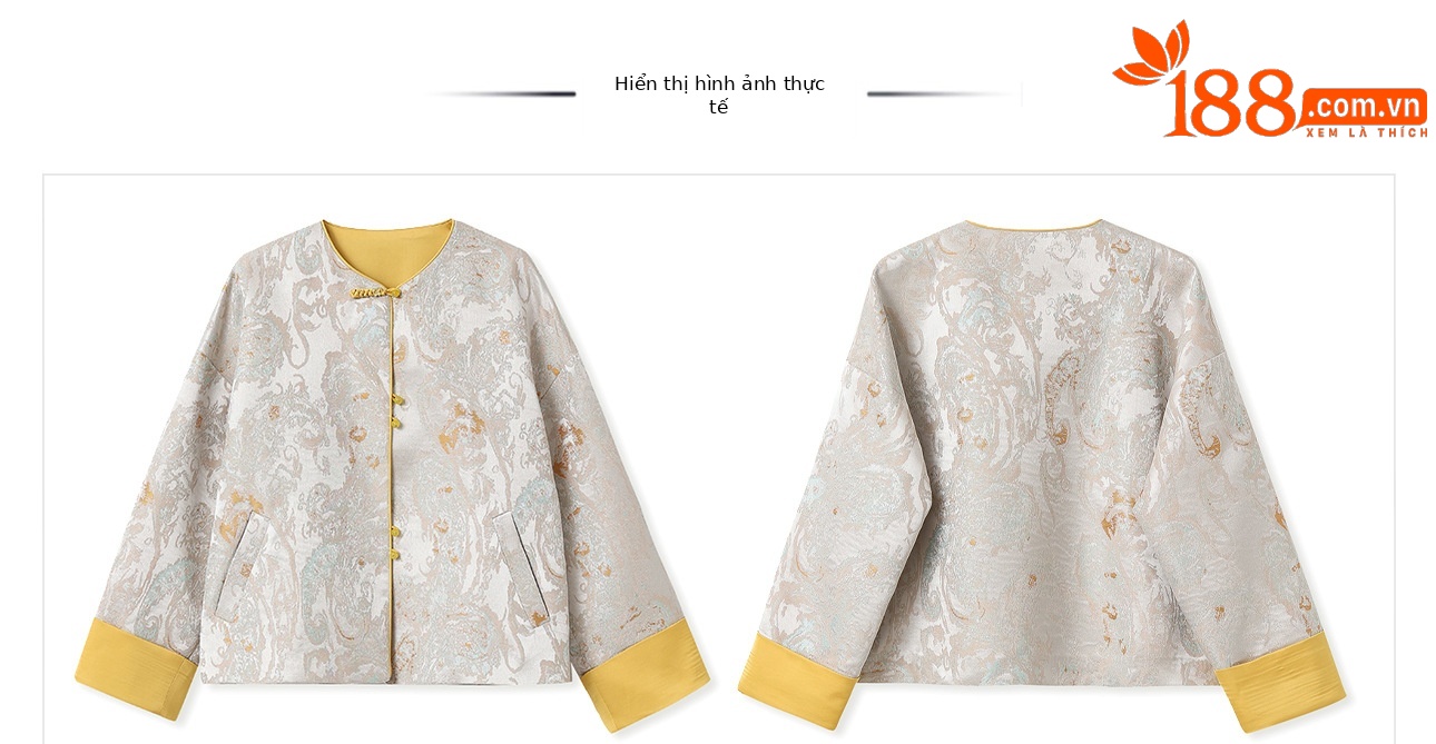Áo khoác nữ kiểu Trung Hoa mới, chất liệu jacquard họa tiết nổi, phối khuy cài, form suông thu đông N9025 — Miju [phiên bản cotton], Hồng nhạt [phiên bản cotton], hồng nhạt, cơm cam chi tiết 38