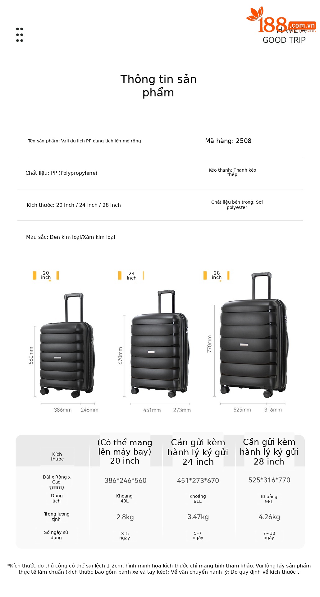 Bộ vali kéo nhẹ dung tích lớn LEAVESKING 3 mảnh 20/24/28 inch chất liệu PP chống mài mòn bánh xe đa hướng — màu đen, xám chi tiết 11