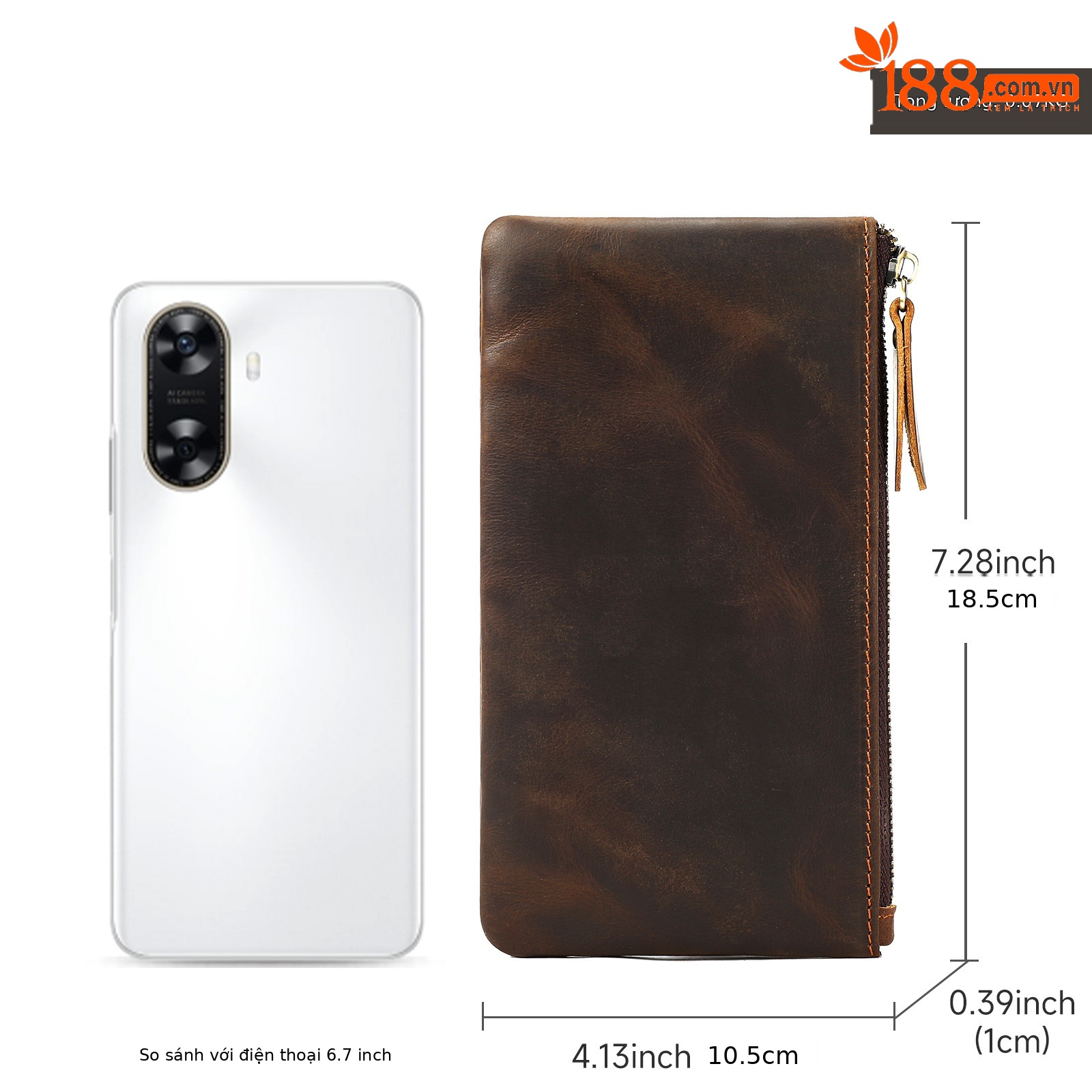 Ví da nam dài nhiều khe thẻ da ngựa điên phong cách retro — màu nâu, Cà phê đen