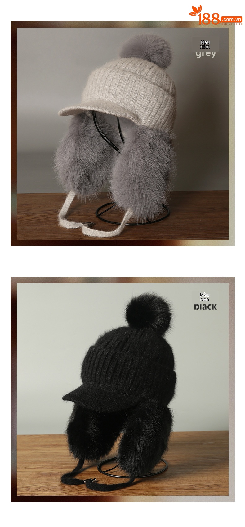 Mũ len beanie nữ lông thỏ giữ ấm mùa thu đông kiểu Hàn Quốc, mũ lưỡi vịt nhỏ có quả cầu lông — màu be chi tiết 9
