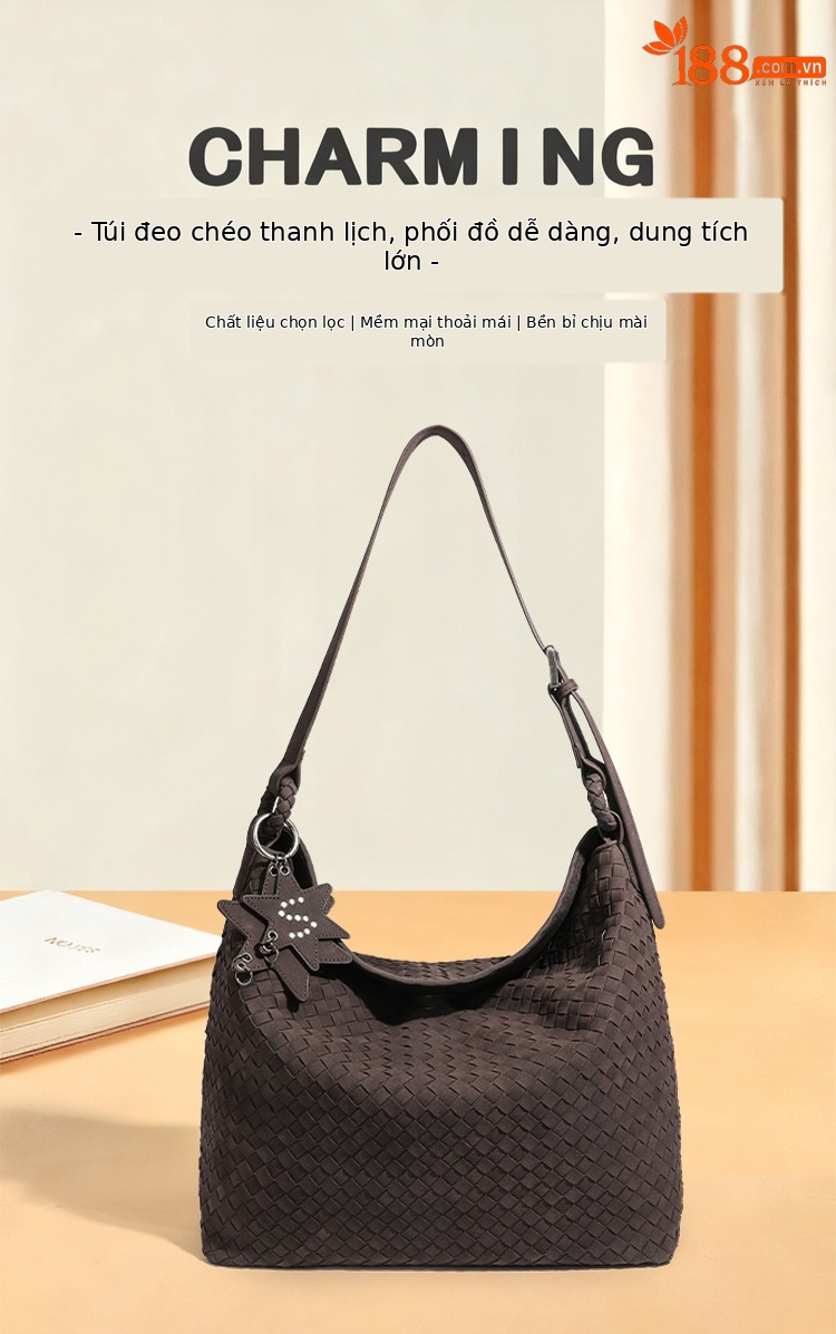 Túi tote dệt tay cỡ lớn mùa thu đông, phong cách đơn giản, đeo chéo hoặc đeo nách, phối đồ vintage chi tiết 1