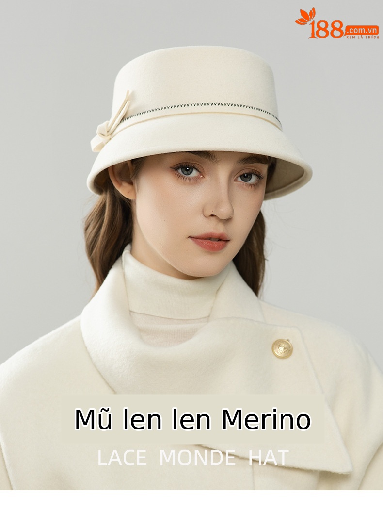 Mũ len nữ beanie phong cách Pháp trang trí nơ, chất len pha cao cấp ấm áp — màu đen chi tiết 1