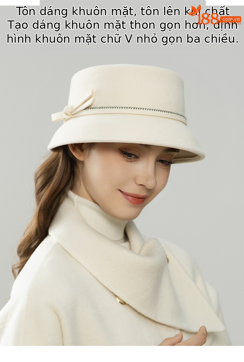 Mũ len nữ beanie phong cách Pháp trang trí nơ, chất len pha cao cấp ấm áp — màu đen chi tiết 5