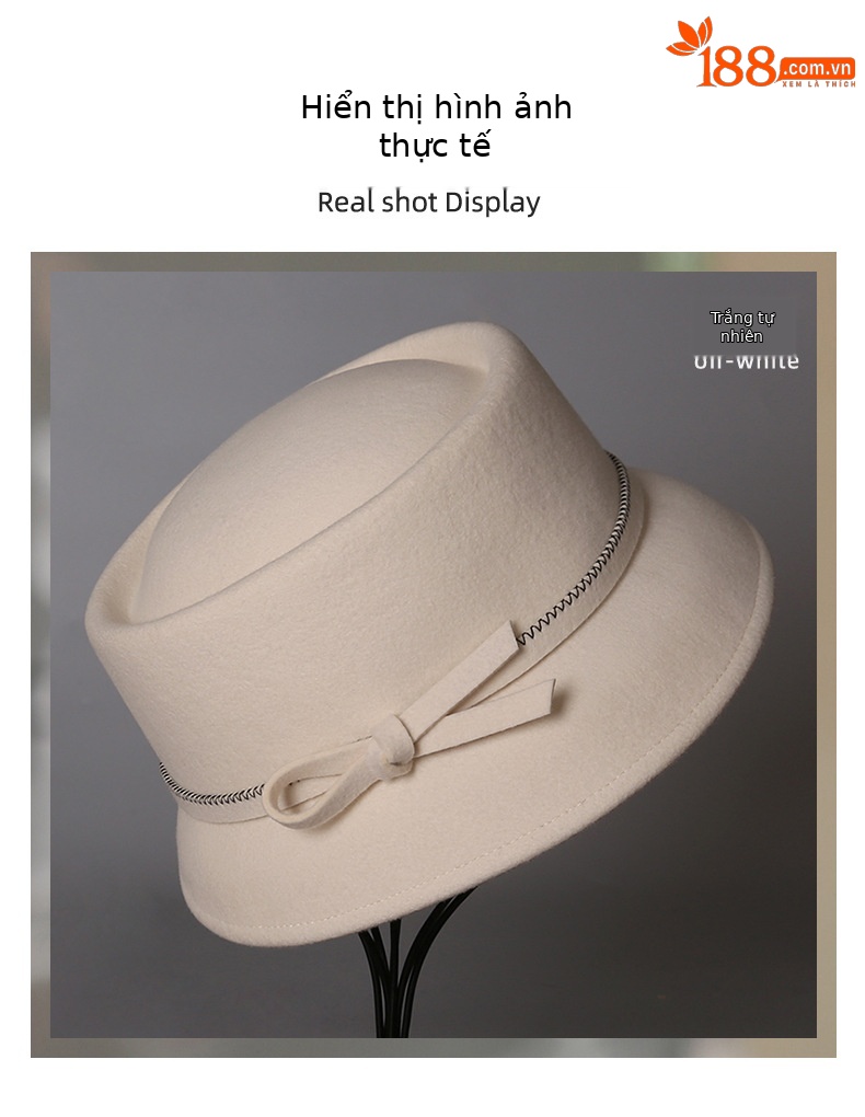 Mũ len nữ beanie phong cách Pháp trang trí nơ, chất len pha cao cấp ấm áp — màu đen chi tiết 8