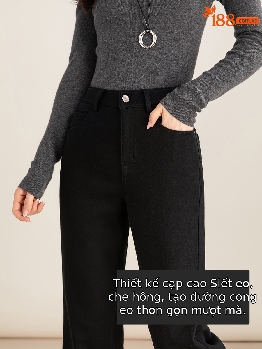 Quần jean nữ ống loe cạp cao chất Tencel co giãn, mẫu mùa đông — màu đen