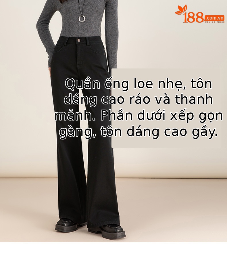 Quần jean nữ ống loe cạp cao chất Tencel co giãn, mẫu mùa đông — màu đen chi tiết 11