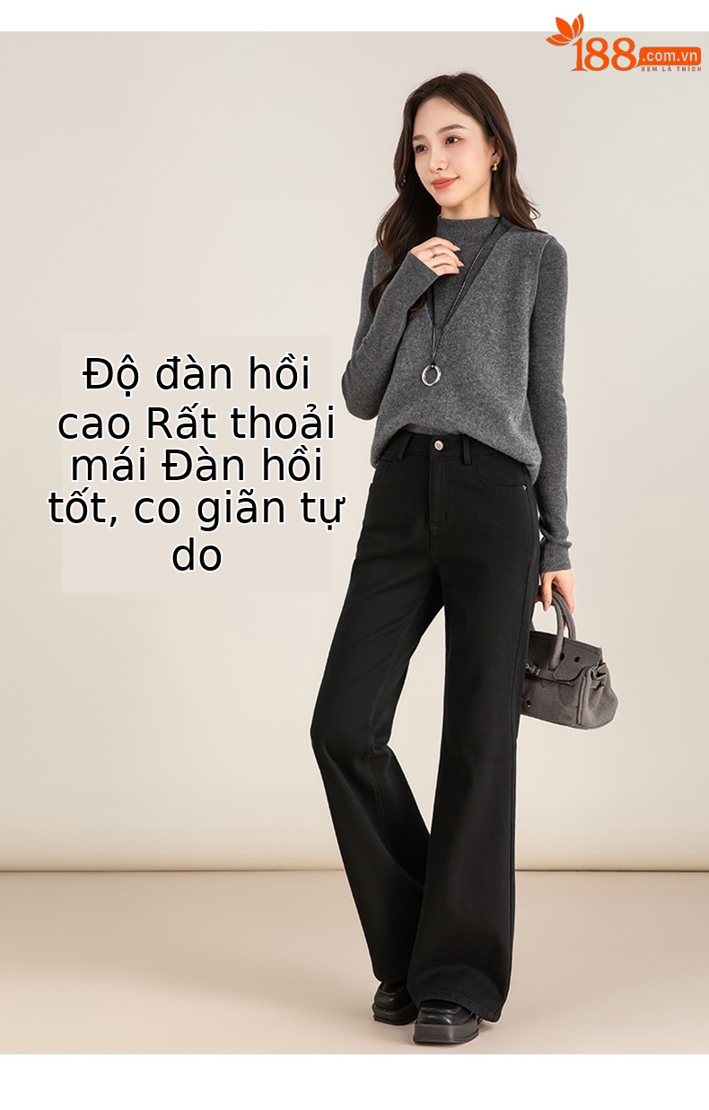 Quần jean nữ ống loe cạp cao chất Tencel co giãn, mẫu mùa đông — màu đen chi tiết 12