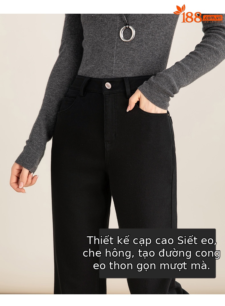 Quần jean nữ ống loe cạp cao chất Tencel co giãn, mẫu mùa đông — màu đen chi tiết 14