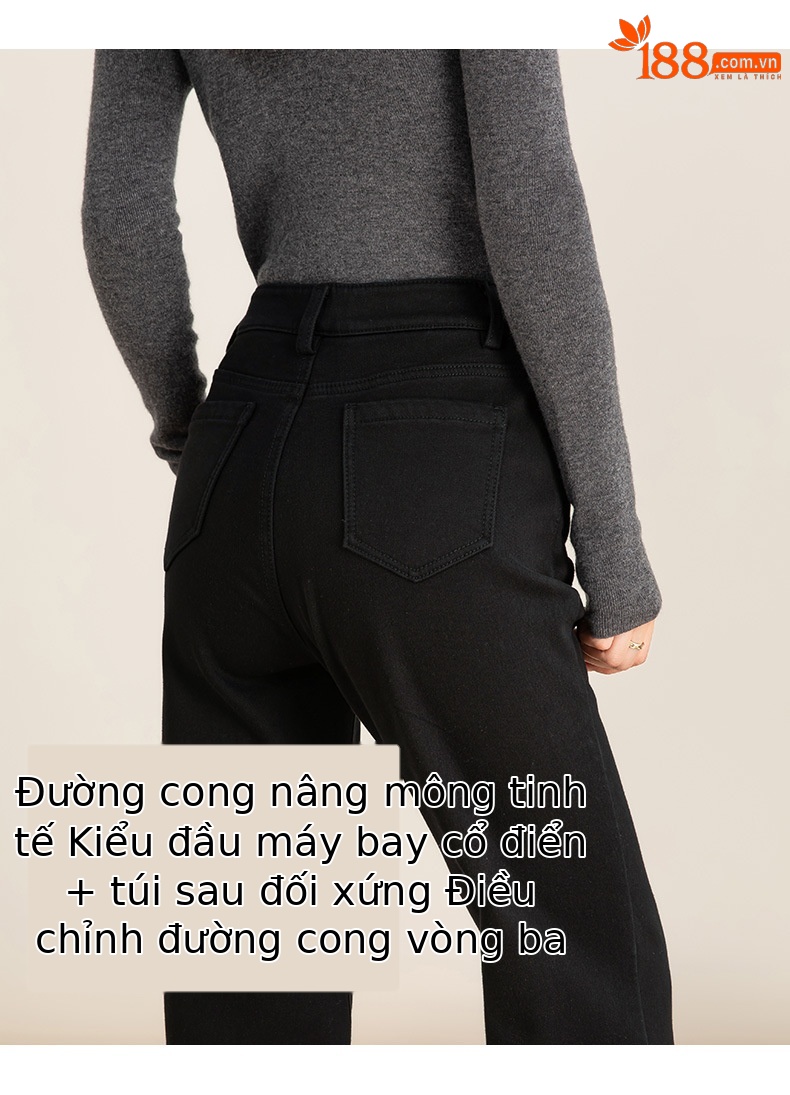Quần jean nữ ống loe cạp cao chất Tencel co giãn, mẫu mùa đông — màu đen chi tiết 15