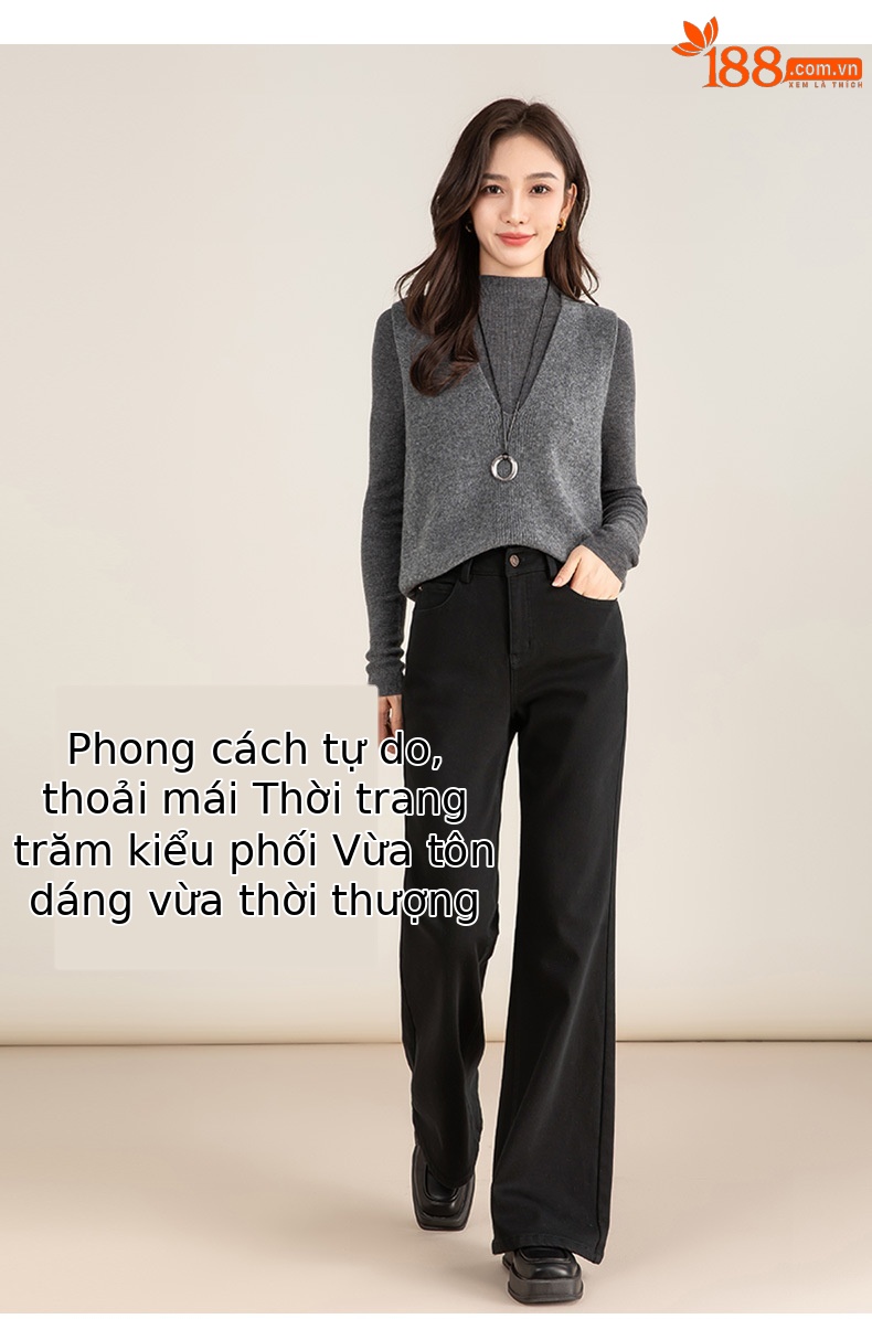 Quần jean nữ ống loe cạp cao chất Tencel co giãn, mẫu mùa đông — màu đen chi tiết 16