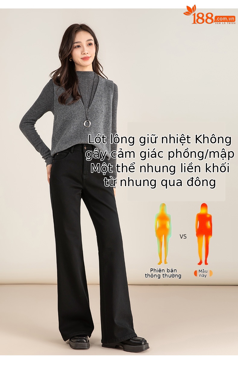 Quần jean nữ ống loe cạp cao chất Tencel co giãn, mẫu mùa đông — màu đen chi tiết 13