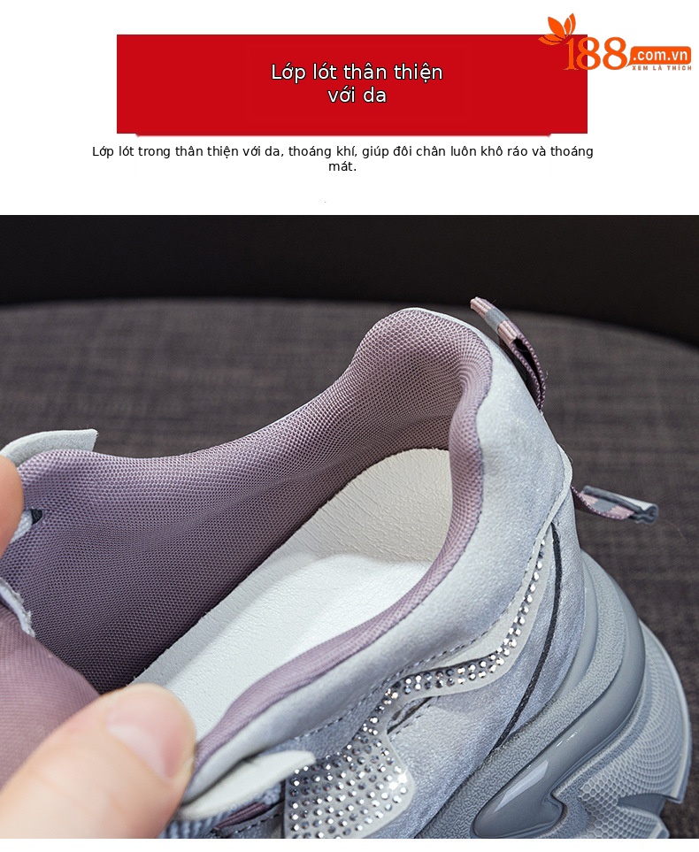 Giày sneaker nữ chunky đế dày tăng chiều cao, phong cách năng động, đế đệm khí — M2957 màu nâu, M2957 màu xám, M2957 màu đen chi tiết 8