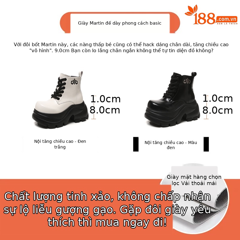 Boot nữ cổ cao đế dày platform 9cm, phong cách martin — màu đen