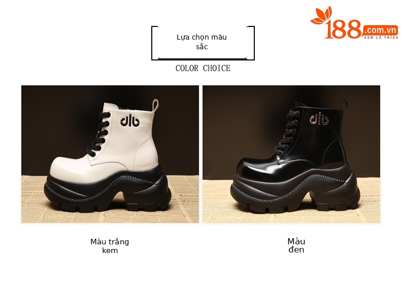 Boot nữ cổ cao đế dày platform 9cm, phong cách martin — màu đen chi tiết 2