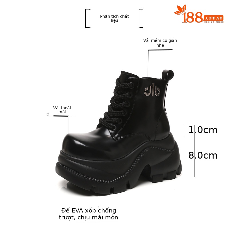 Boot nữ cổ cao đế dày platform 9cm, phong cách martin — màu đen chi tiết 3