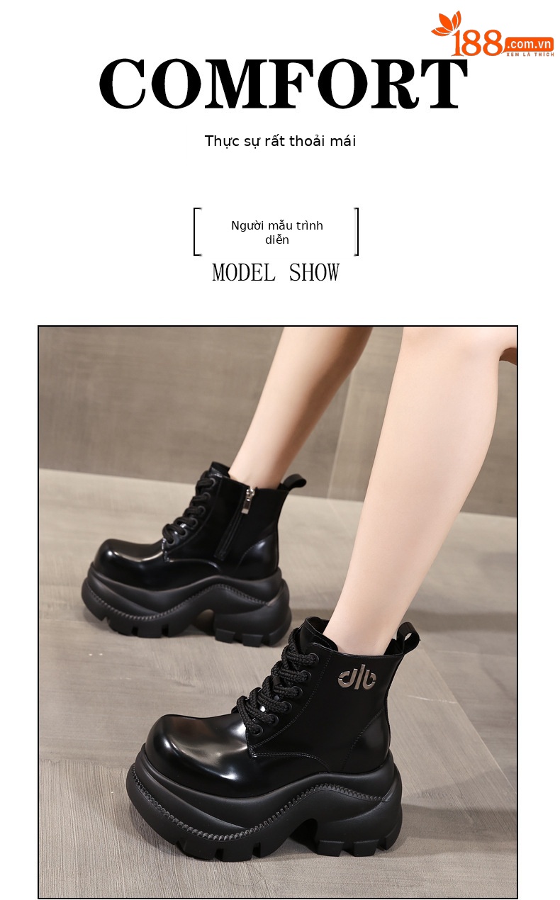 Boot nữ cổ cao đế dày platform 9cm, phong cách martin — màu đen chi tiết 9
