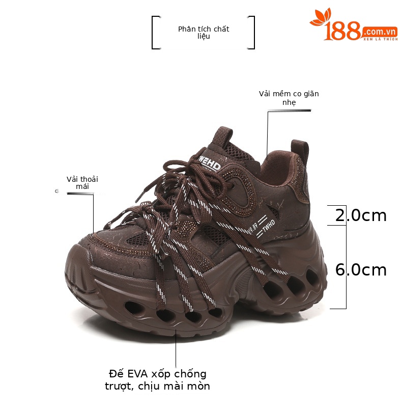 Giày thể thao nữ đế dày nâng chiều cao HT9860-5 kiểu giày đế xuồng thời trang — nâu chi tiết 3