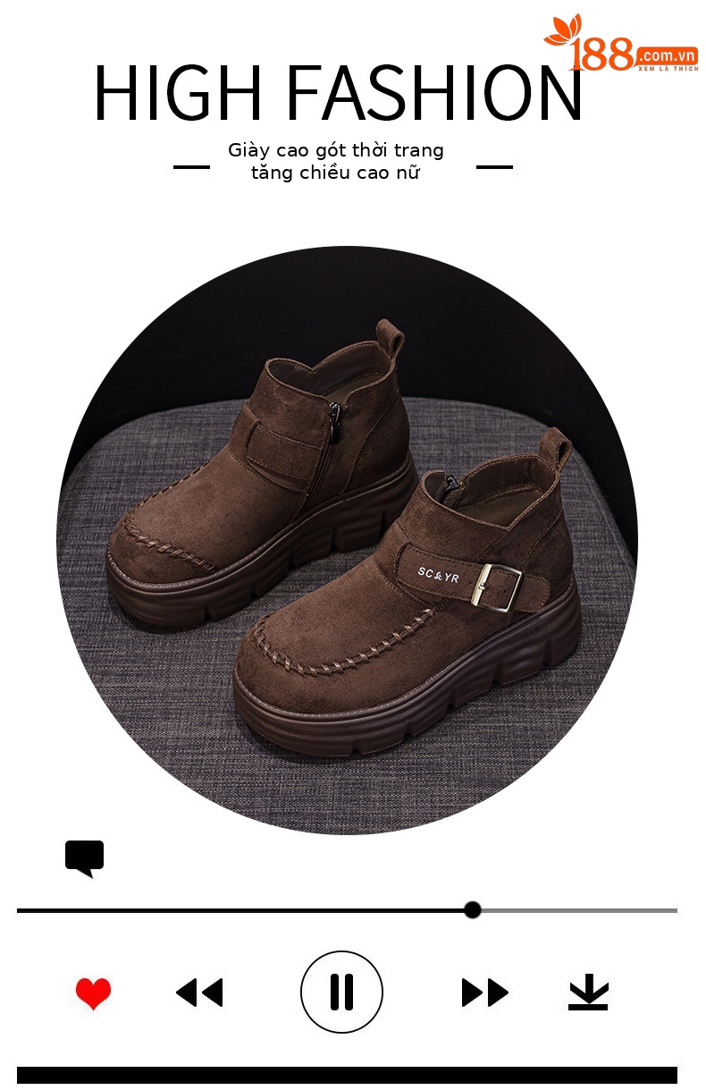 Giày boot nữ cổ cao đế dày tăng chiều cao phong cách Anh quốc cổ điển — M2961 màu đen, Lạc đà M2961, M2961 màu nâu, M2961 màu vàng chi tiết 5